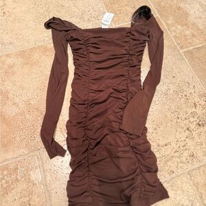 Windsor Chocolate Long Sleeve Ruched Dress